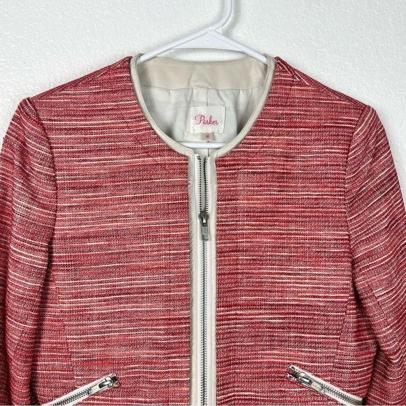 PARKER Madison Red Tweed and Leather Trim Cropped Jacket Size M - Picture 9 of 11